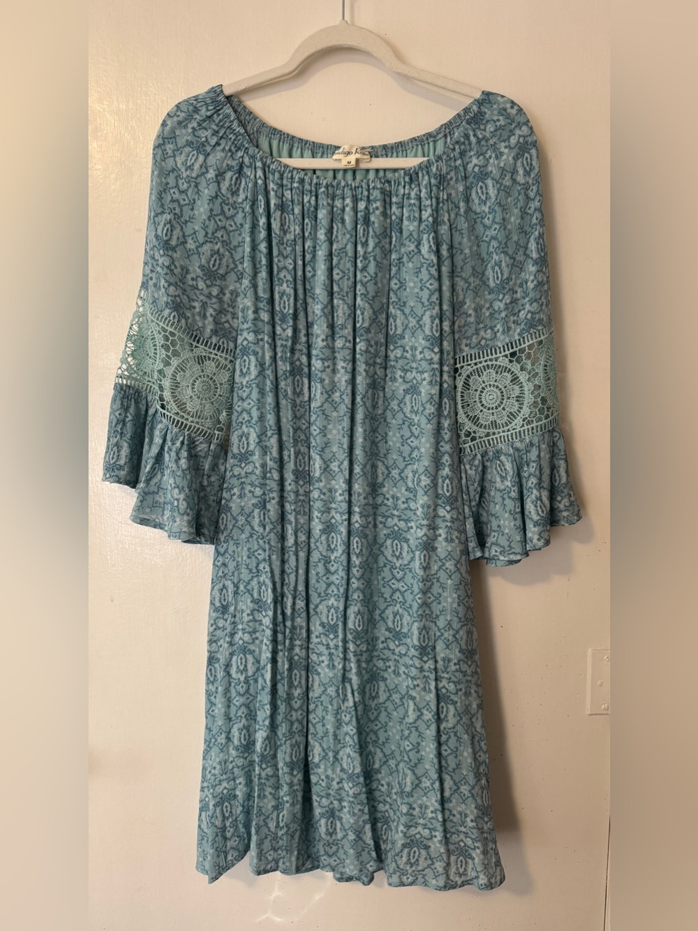 Bohemian Blue Crochet-Sleeve Midi Dress